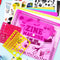 Includes one zine kit: 10 blank paper zines, 5 sticker sheets, 2 stencils, 10 sheets patterned paper enclosed in a cute pink plastic envelope.