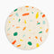 cream dinner plate with colorful confetti print