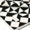 up close of black and white geometric bath mat