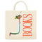 cream market tote with lowly worm graphic and 'BOOKS' on the side