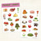 two sticker sheets with colorful retro dessert designs