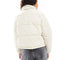 back view of model wearing cream cropped  puffer jacket