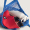 royal blue mesh market bag with beach items inside