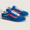 bright blue super low pro with white and red accents and white laces