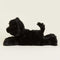 side view of black cat with yellow eyes warmie plush