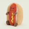 side view of hot dog in bun warmie plush
