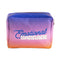 ombre cosmetic bag with 'emotional baggage' across the front