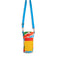 water bottle sling with primary color squiggles, front patch pocket and blue strap