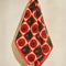 cotton terry checkered kitchen towel with alternating tomato and olive print