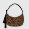 dark brown leopard medium nylon crescent bag with black strap