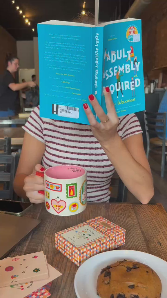 model drinking out of picture collage mug