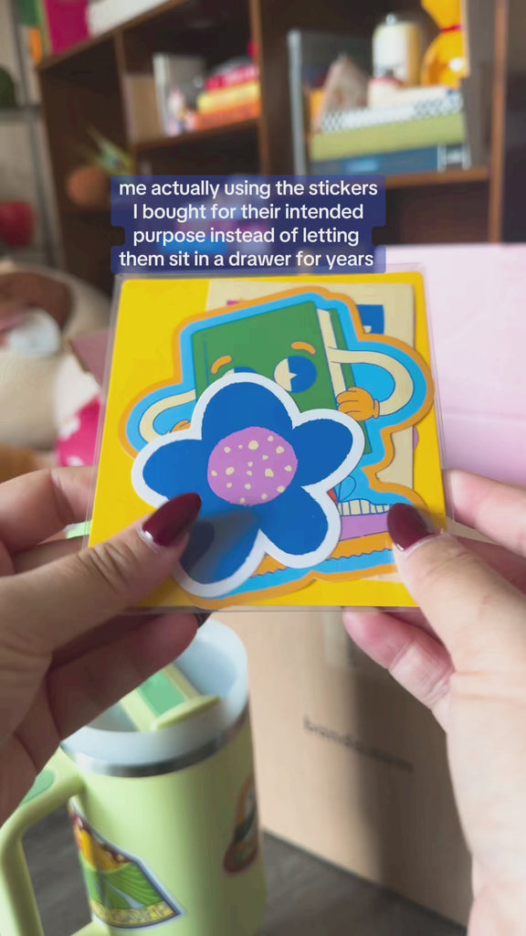 model sticking book shaped large sticker on water bottle