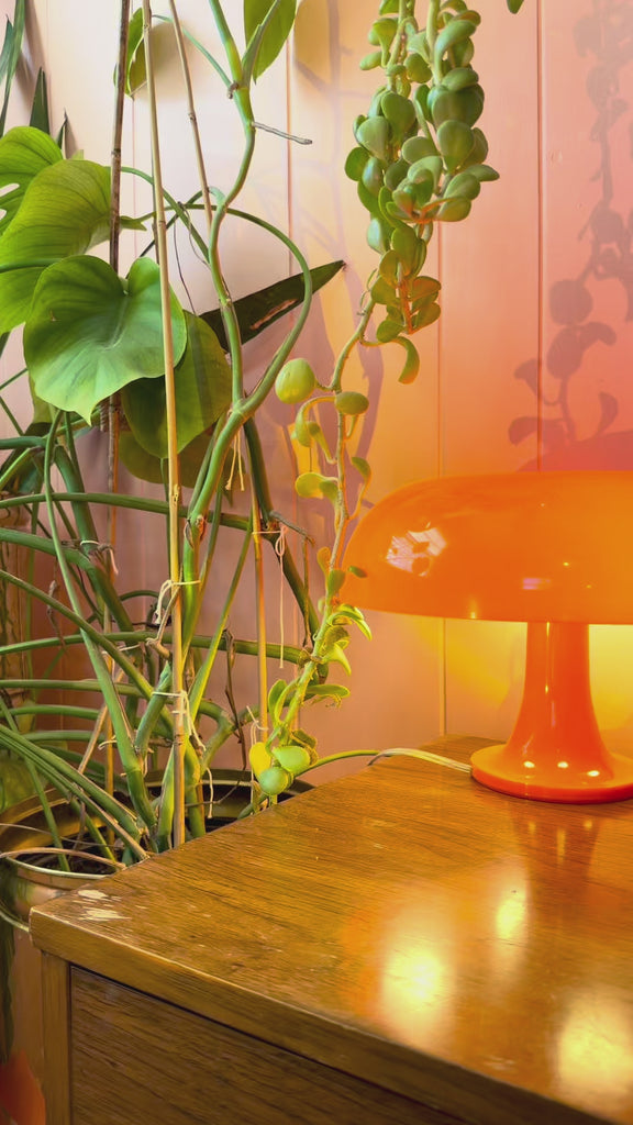 model putting flowers in good luck horseshoe vase