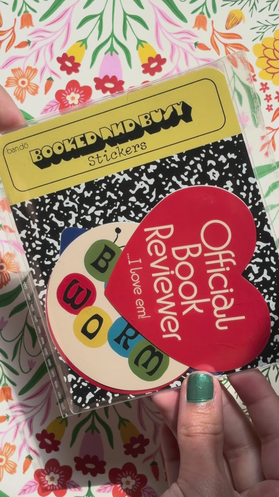 model showcasing book themed jumbo stickers