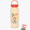 ivory stainless steel water bottle with red lid and top handle with "DAY BY DAY BY DAY" multicolor text graphic on front and sticker strip on the side