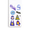interior page of sticker book showing purple stickers